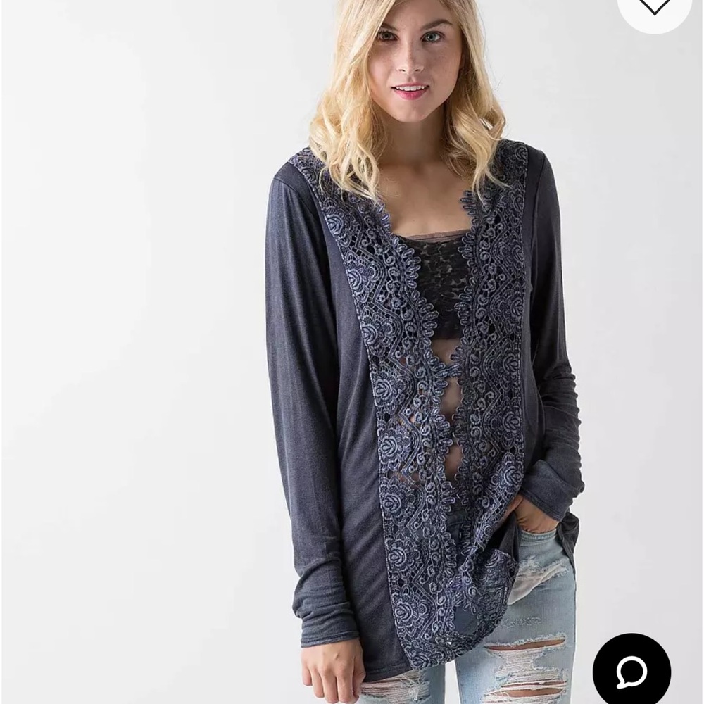Gimmicks by BKE NWOT Navy Blue Lace Long Sleeve Top Boho Women’s Sz Large